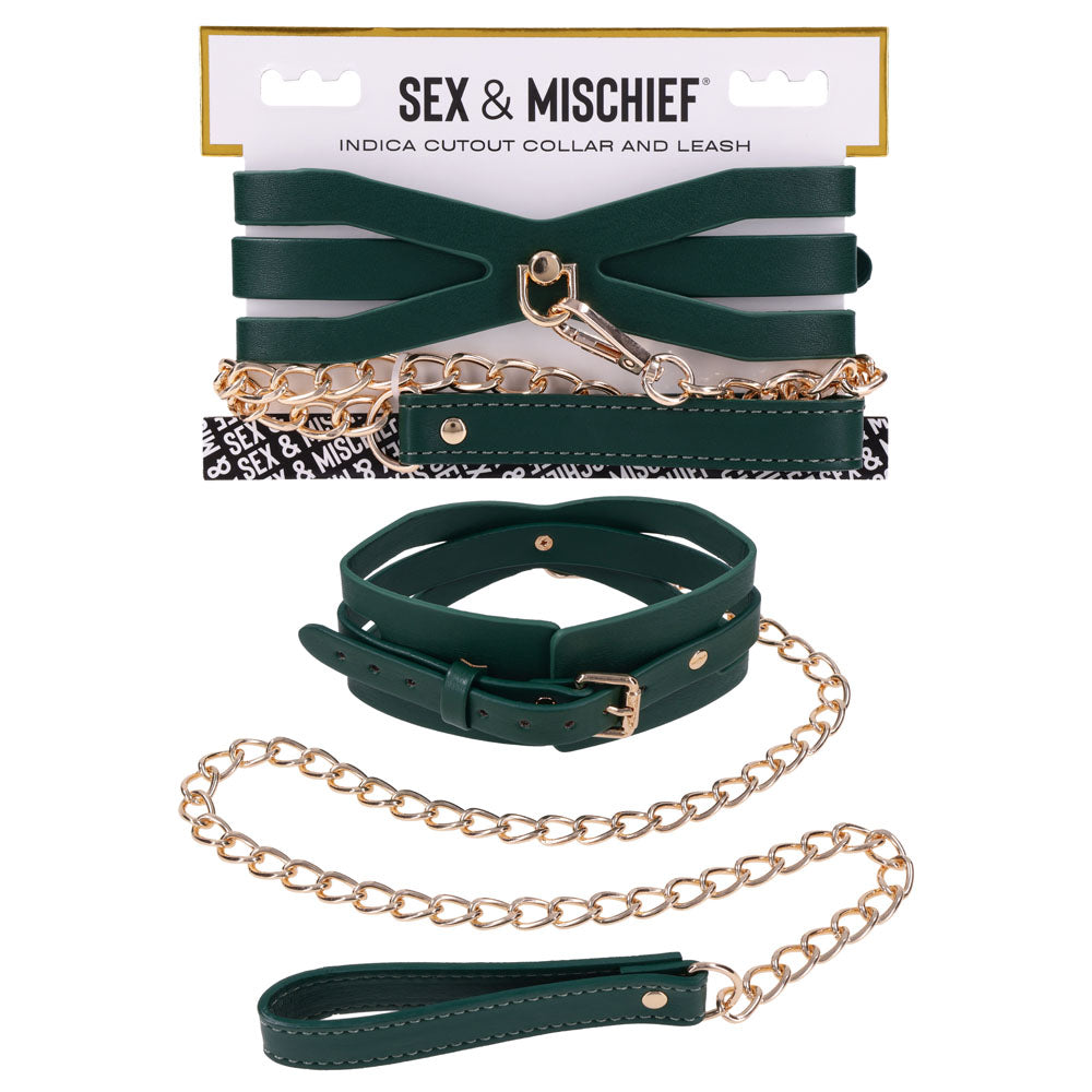 Sex & Mischief Indica Cutout Collar And Leash Green/Gold Restraint
