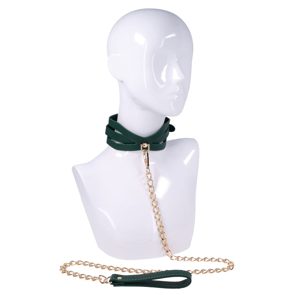 Sex & Mischief Indica Cutout Collar And Leash Green/Gold Restraint