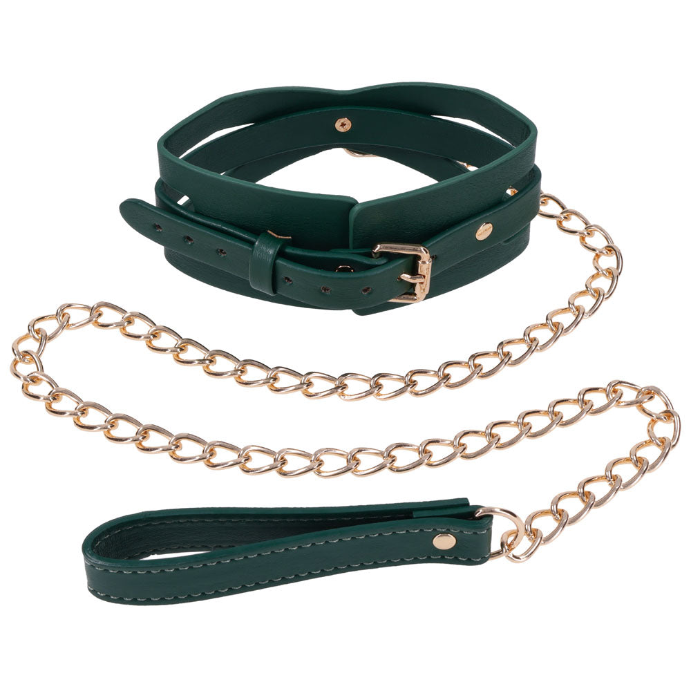 Sex & Mischief Indica Cutout Collar And Leash Green/Gold Restraint