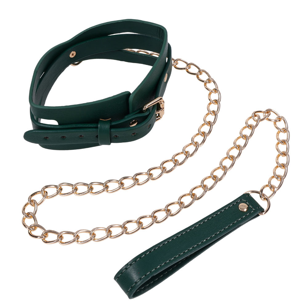 Sex & Mischief Indica Cutout Collar And Leash Green/Gold Restraint