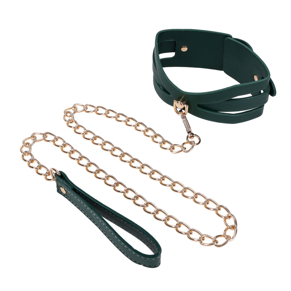 Sex & Mischief Indica Cutout Collar And Leash Green/Gold Restraint