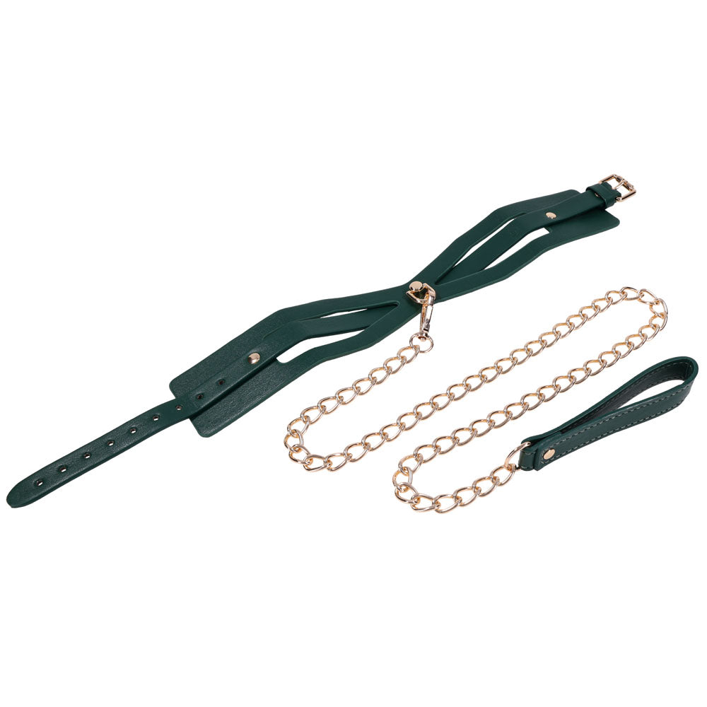 Sex & Mischief Indica Cutout Collar And Leash Green/Gold Restraint