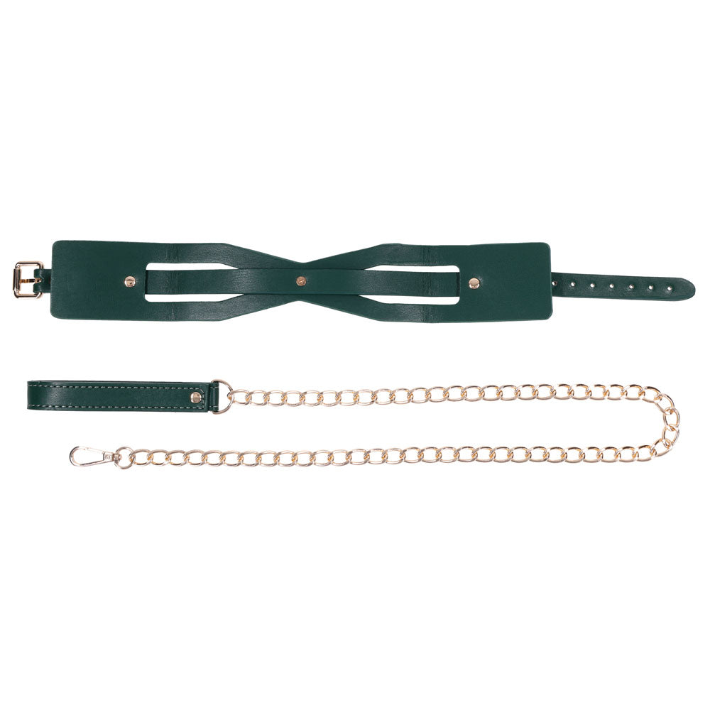 Sex & Mischief Indica Cutout Collar And Leash Green/Gold Restraint