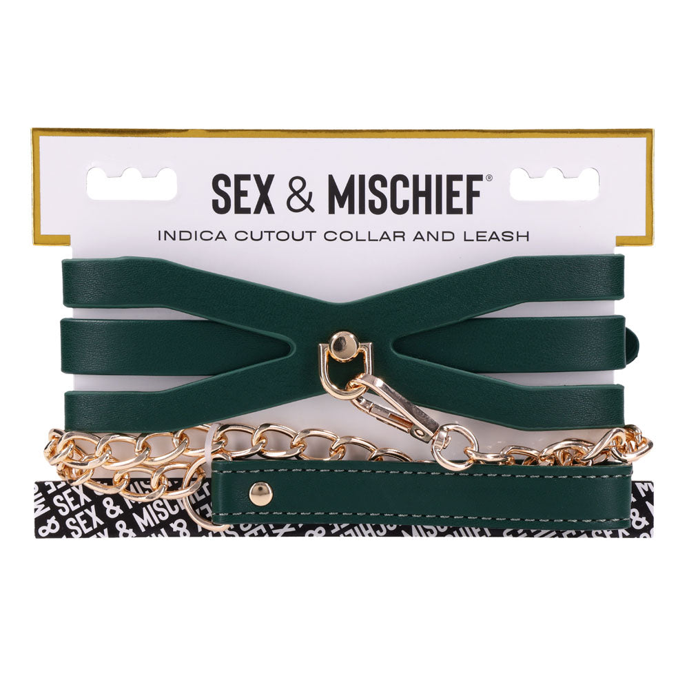 Sex & Mischief Indica Cutout Collar And Leash Green/Gold Restraint