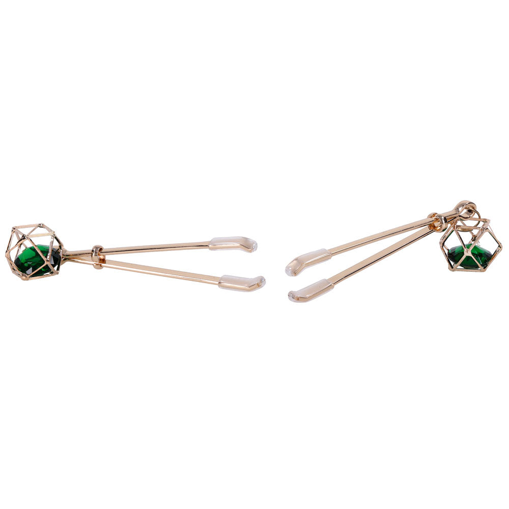 Sex & Mischief Indica Crystal Nipple Clips Gold Nipple Clips With Emerald Gems