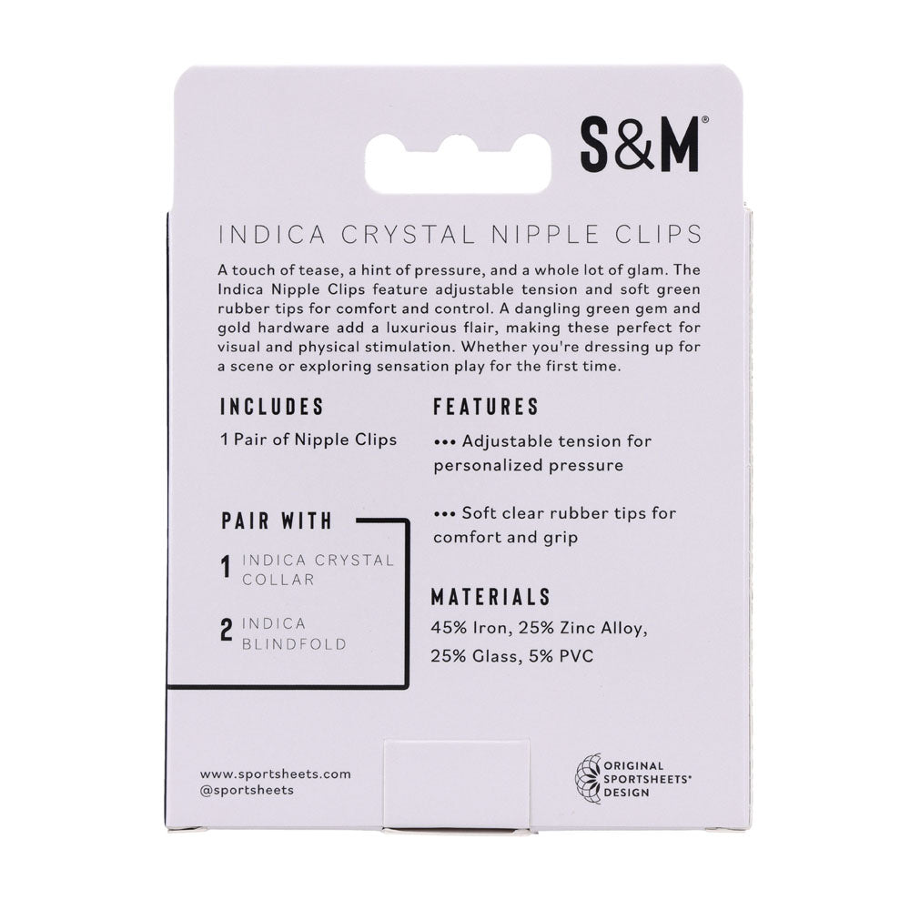 Sex & Mischief Indica Crystal Nipple Clips Gold Nipple Clips With Emerald Gems
