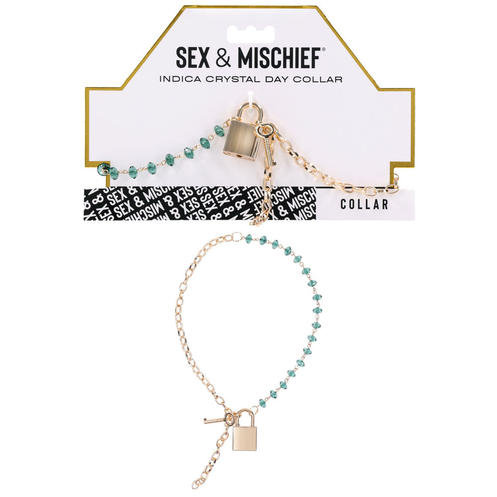 Sex & Mischief Indica Crystal Day Collar Gold/Emerald Lockable Collar