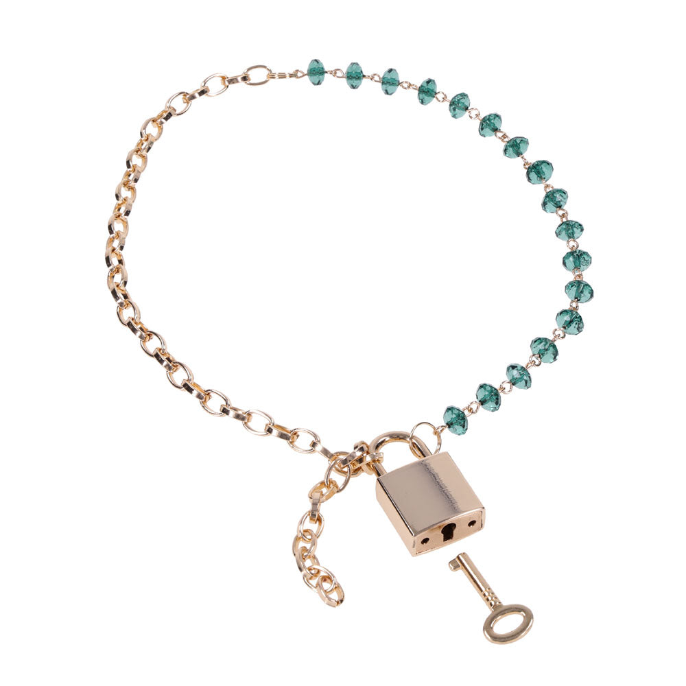 Sex & Mischief Indica Crystal Day Collar Gold/Emerald Lockable Collar