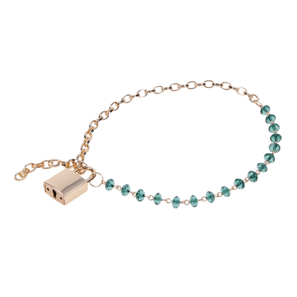 Sex & Mischief Indica Crystal Day Collar Gold/Emerald Lockable Collar