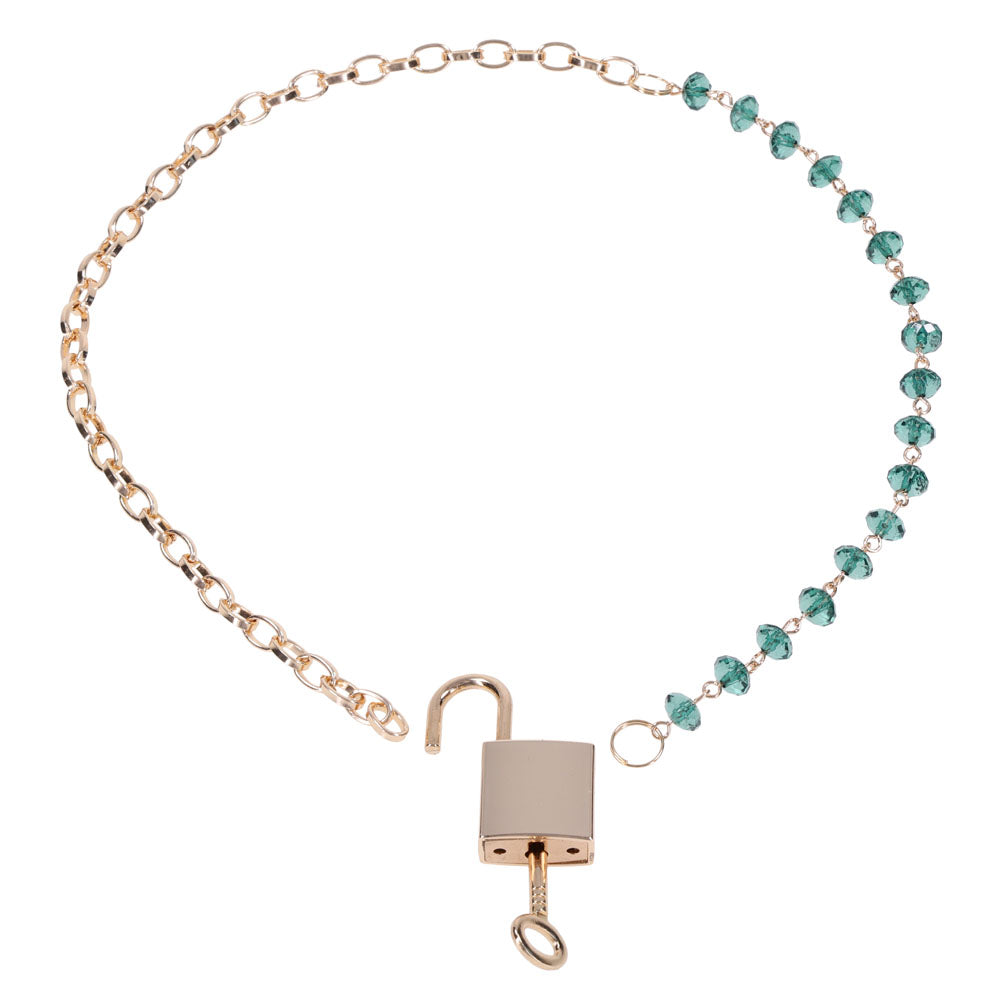 Sex & Mischief Indica Crystal Day Collar Gold/Emerald Lockable Collar