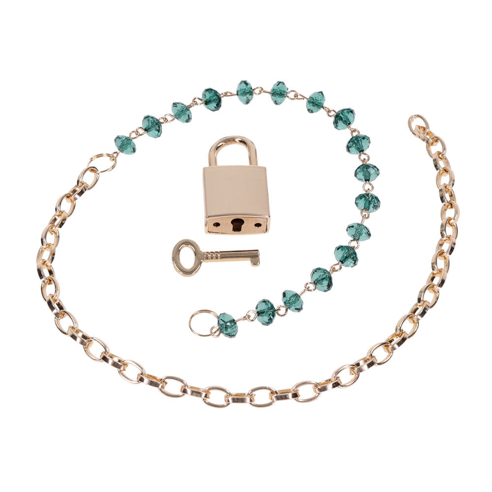 Sex & Mischief Indica Crystal Day Collar Gold/Emerald Lockable Collar