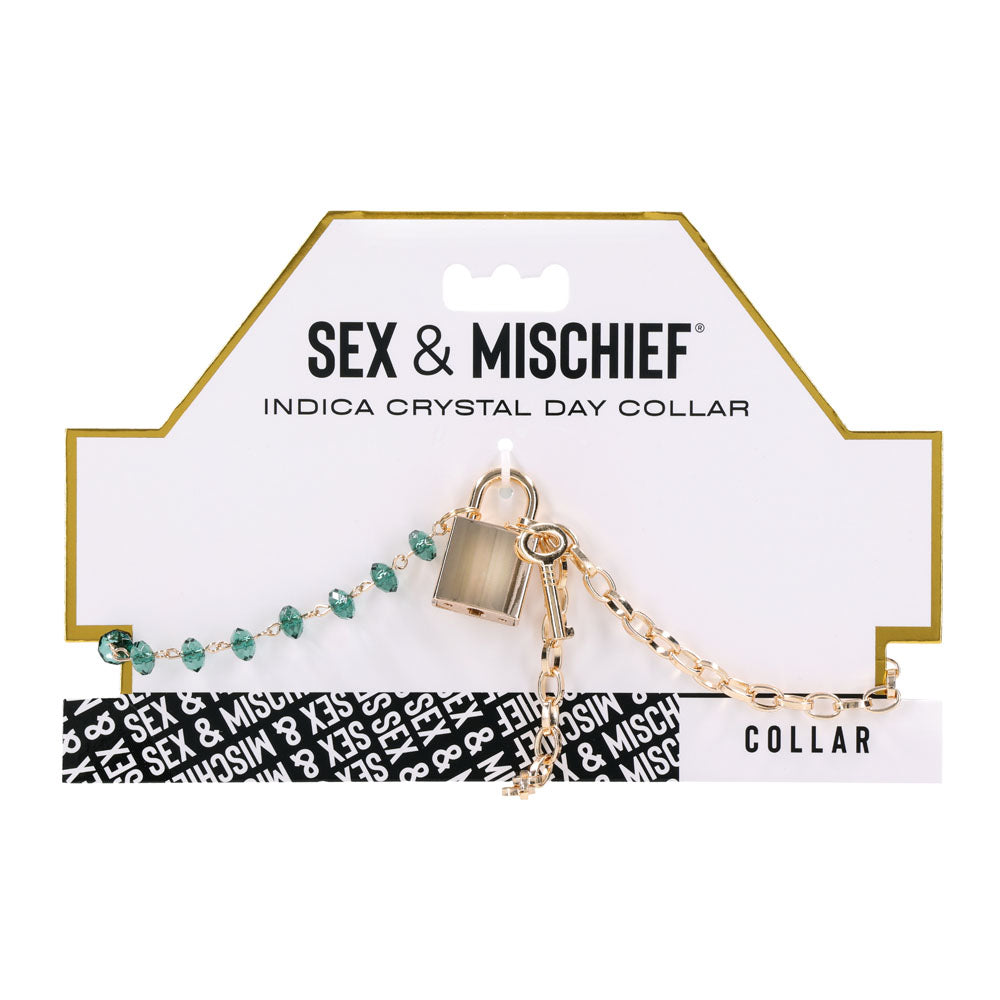 Sex & Mischief Indica Crystal Day Collar Gold/Emerald Lockable Collar