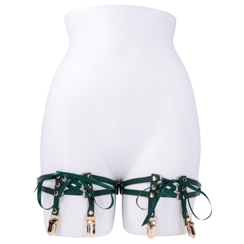 Sex & Mischief Indica Laced Up Garters Green/Gold Garters Set Of 2
