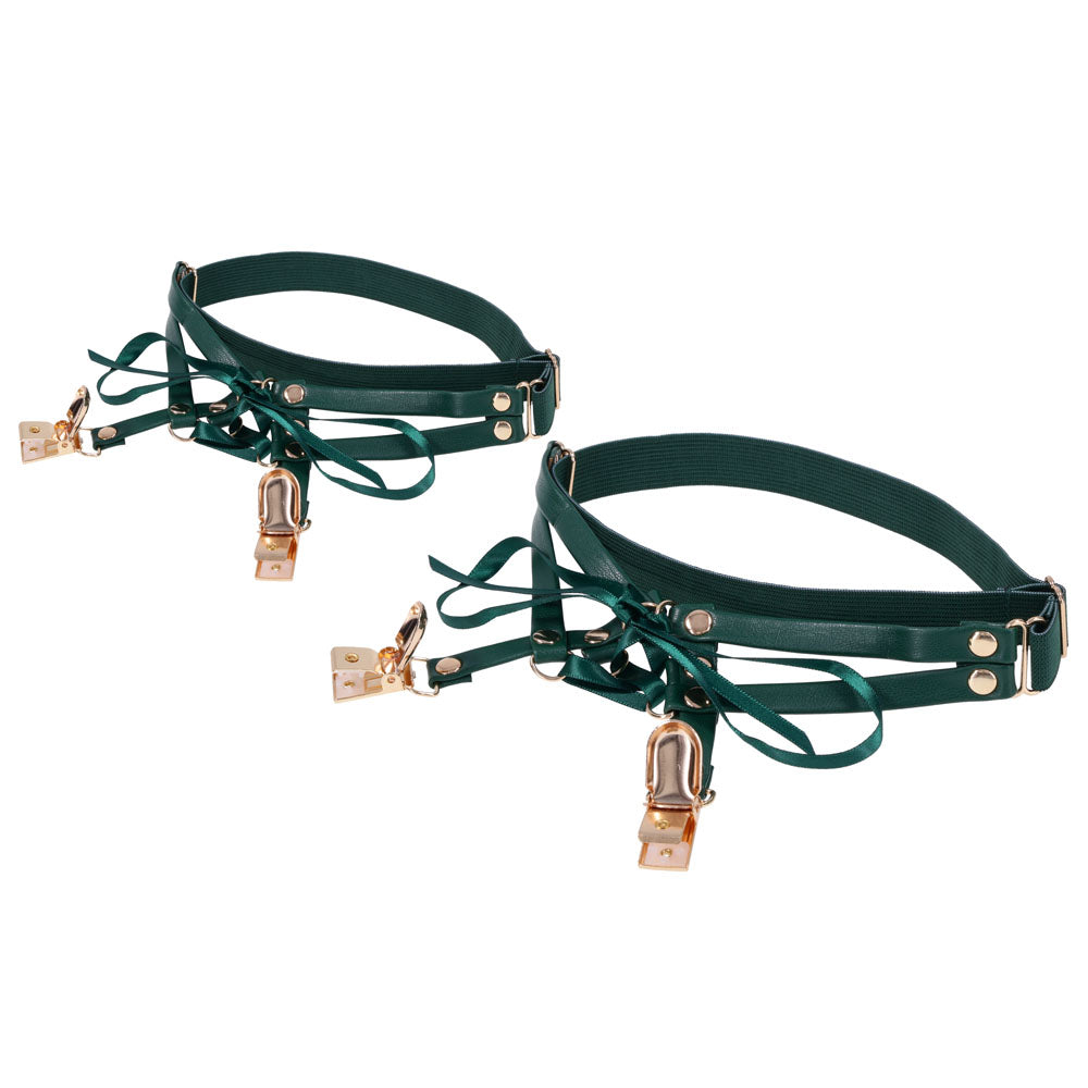 Sex & Mischief Indica Laced Up Garters Green/Gold Garters Set Of 2