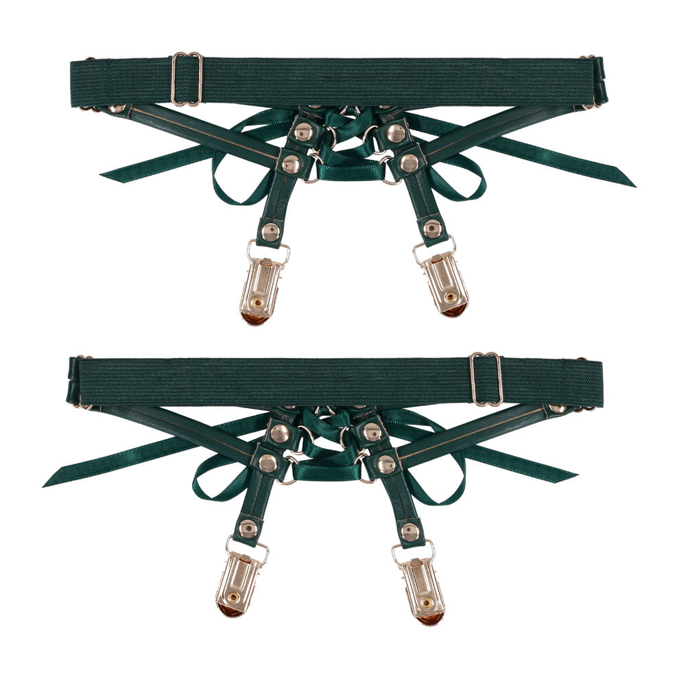 Sex & Mischief Indica Laced Up Garters Green/Gold Garters Set Of 2