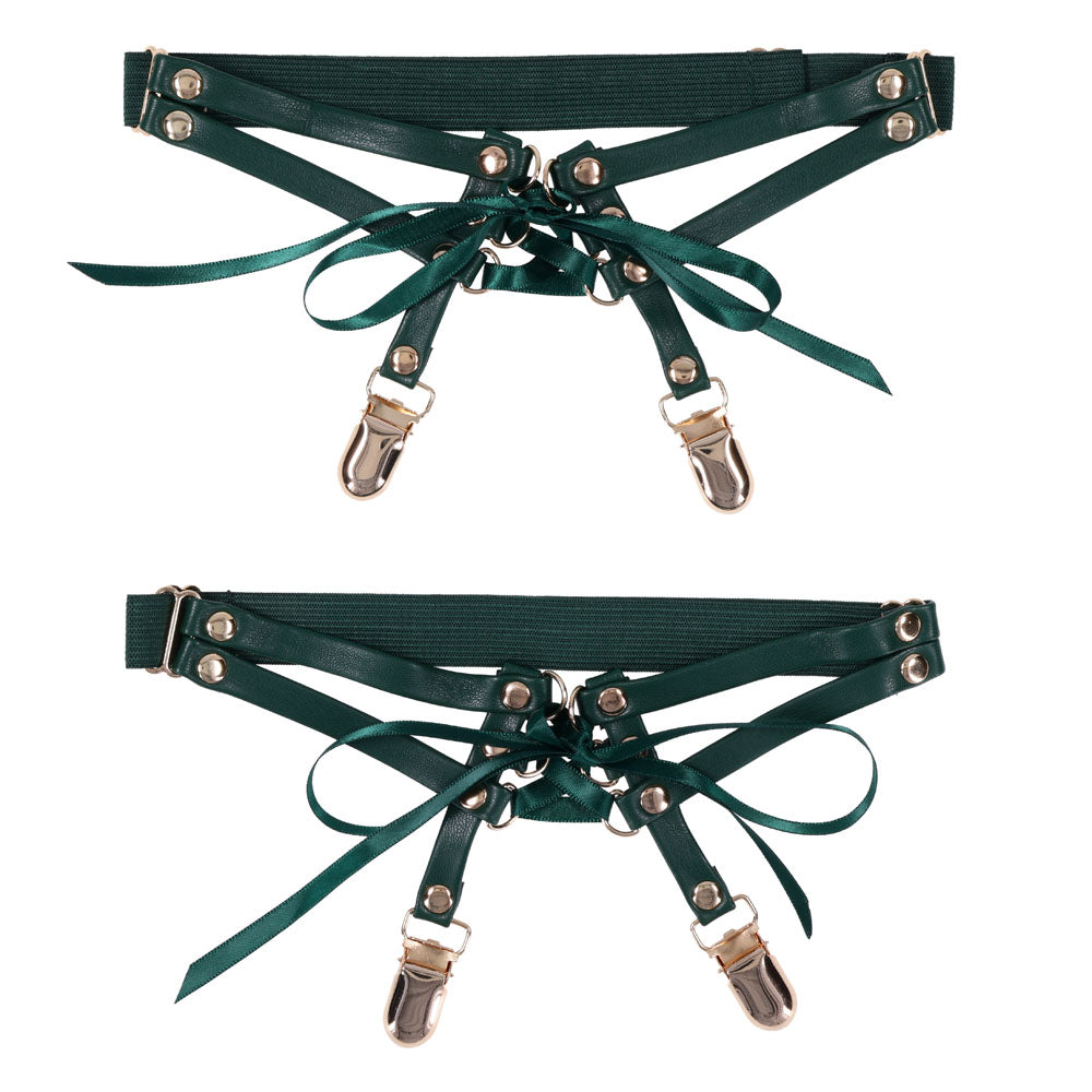 Sex & Mischief Indica Laced Up Garters Green/Gold Garters Set Of 2