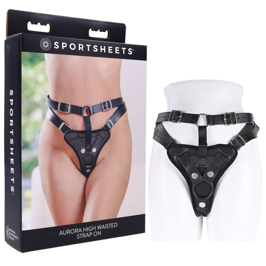 Sportsheets Aurora High Waisted Strap On Black Adjustable Strap On Harness (No Probe Included)