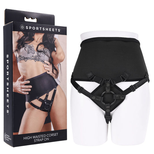 Sportsheets High Waisted Corset Strap On Black Adjustable Strap On Harness (No Probe Included)