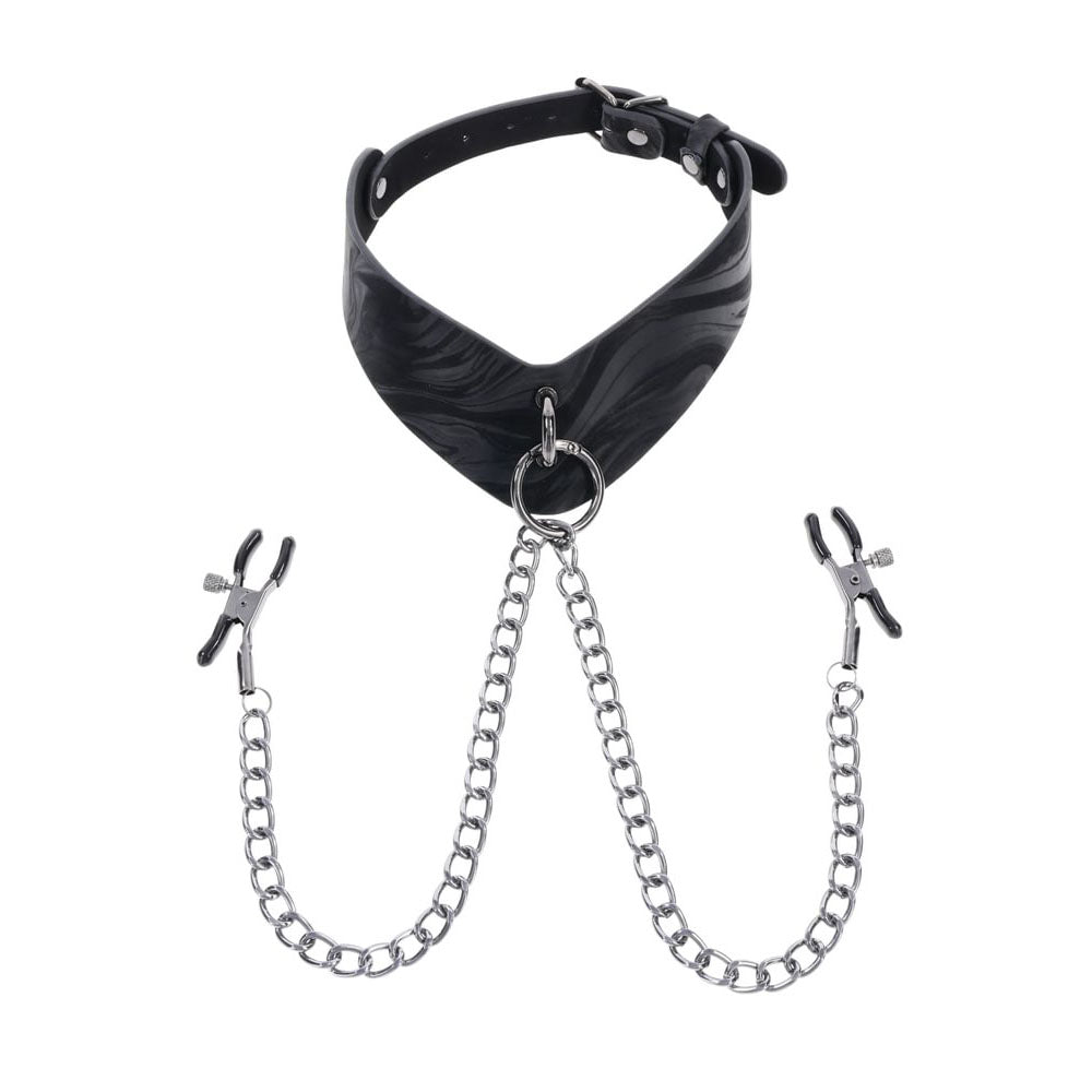 Sportsheets Velvet Noir Collar & Removable Clamps Black Neck & Nipple Restraints