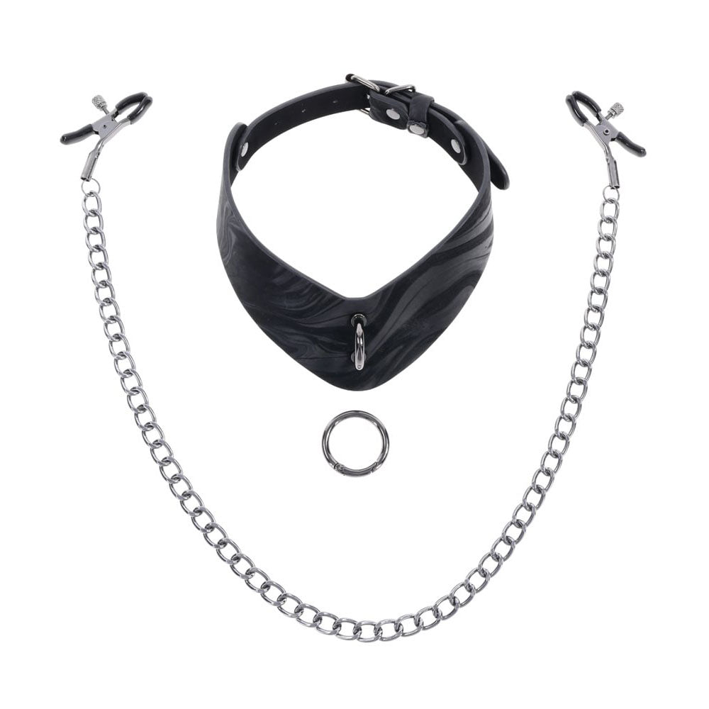 Sportsheets Velvet Noir Collar & Removable Clamps Black Neck & Nipple Restraints