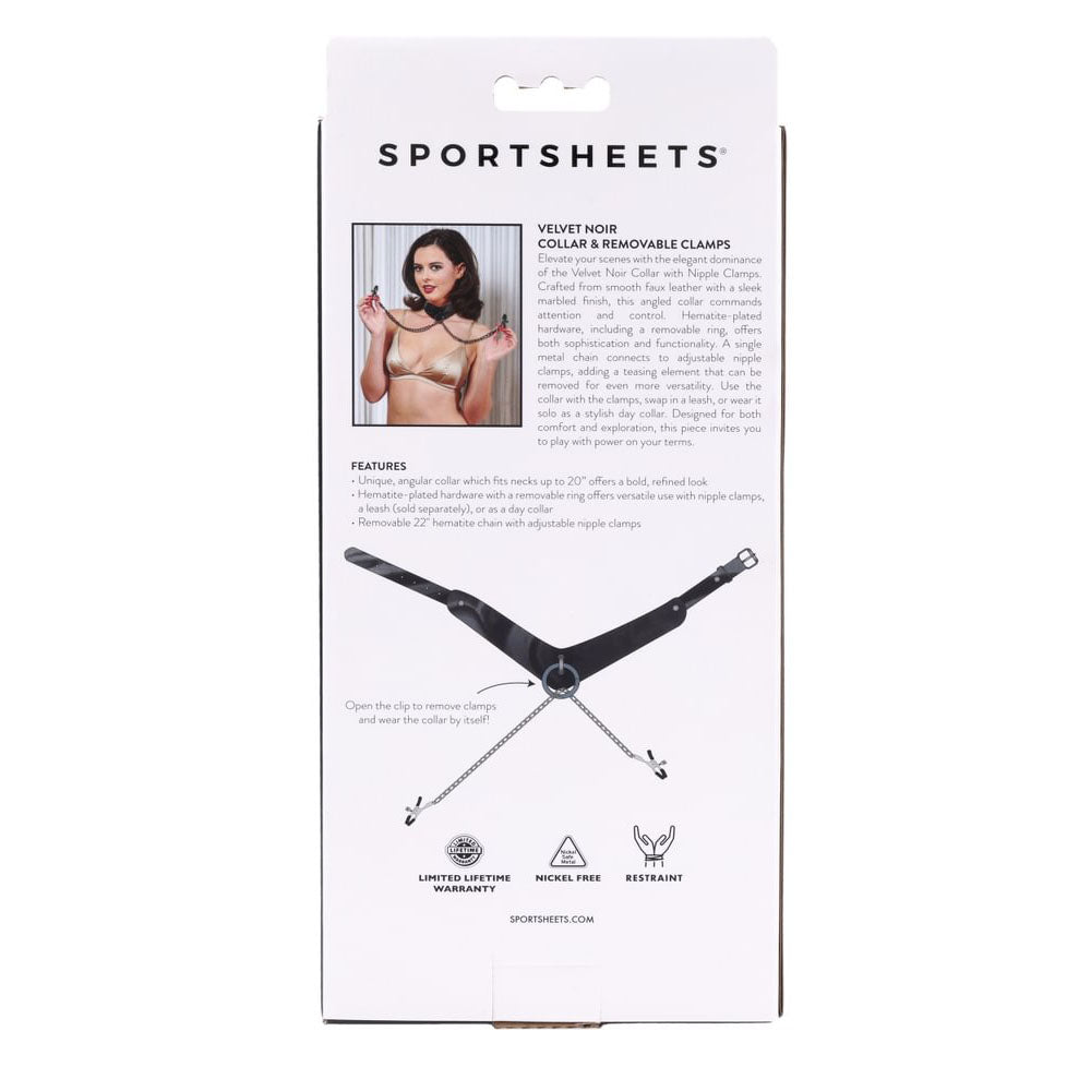 Sportsheets Velvet Noir Collar & Removable Clamps Black Neck & Nipple Restraints