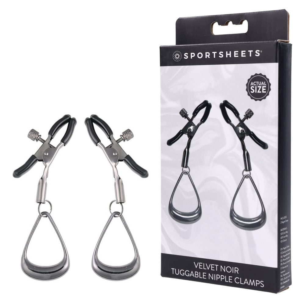 Sportsheets Velvet Noir Tuggable Nipple Clamps Gunmetal Adjustable Nipple Restraints