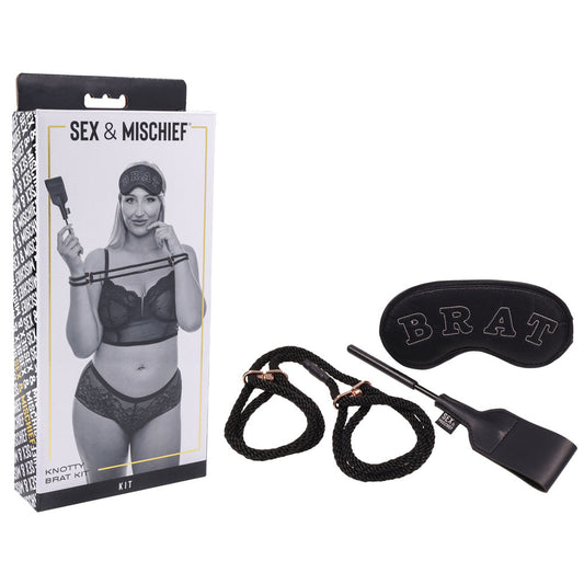 Sex & Mischief Knotty Brat Kit Black Bondage Kit 3 Piece Set
