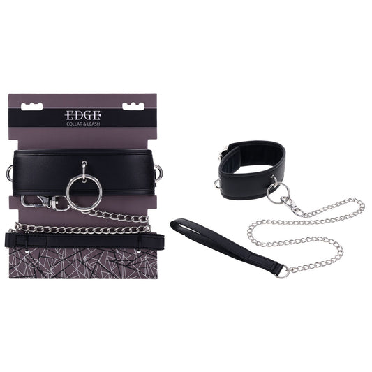 Edge Collar & Leash Black Neck Restraint With Heavy Duty Metal Leash