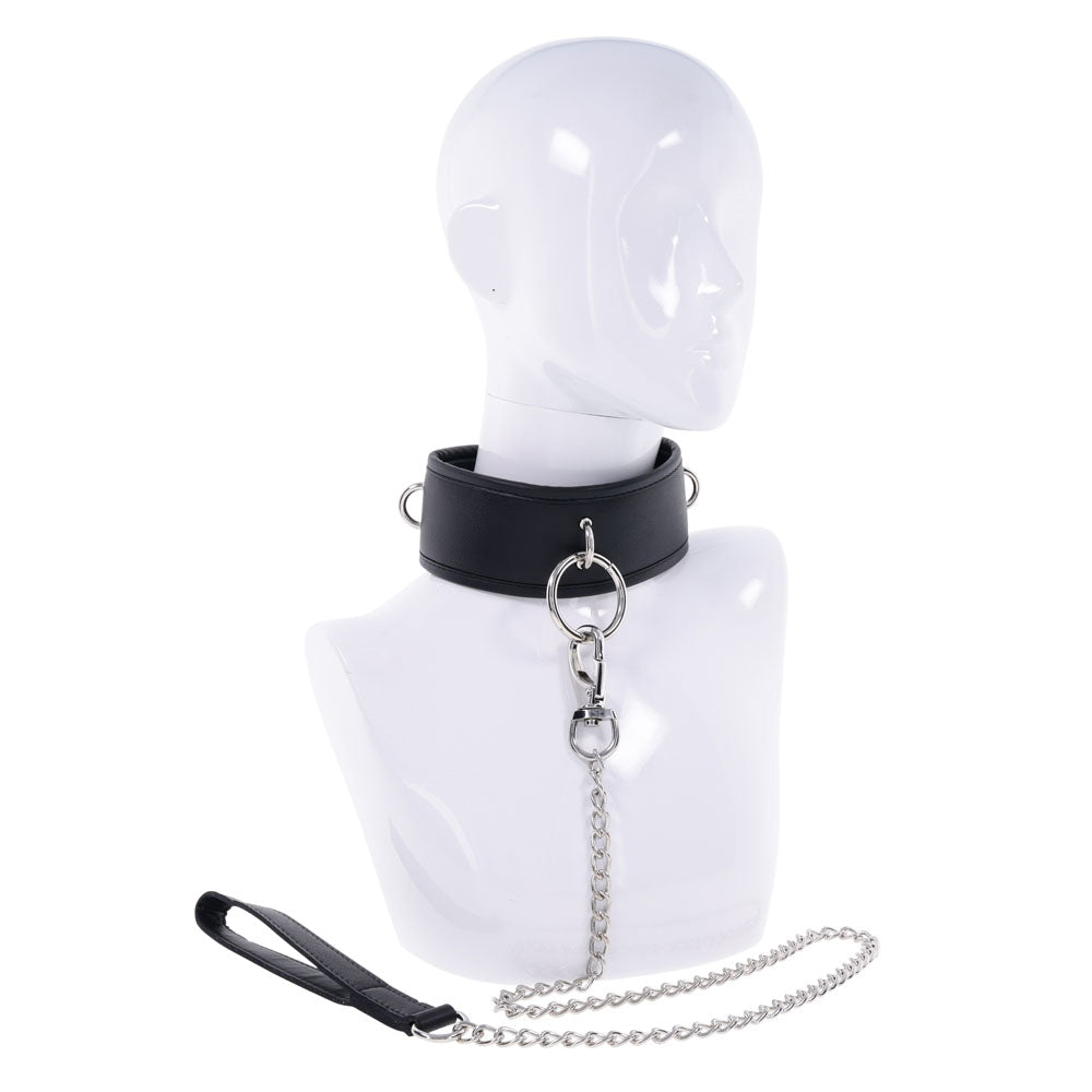 Edge Collar & Leash Black Neck Restraint With Heavy Duty Metal Leash