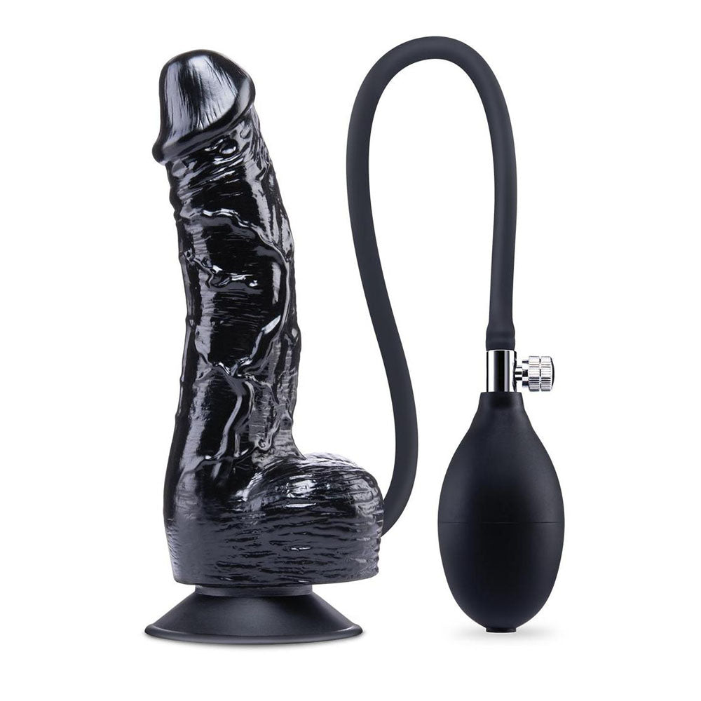 Size Up 6 Inch Inflatable Dildo With Balls Black 17.8 Cm Inflatable Dong