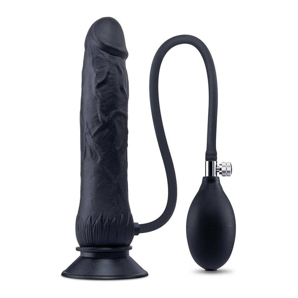 Size Up 7.5 Inch Inflatable Dildo With Balls Black 20.3 Cm Inflatable Dong