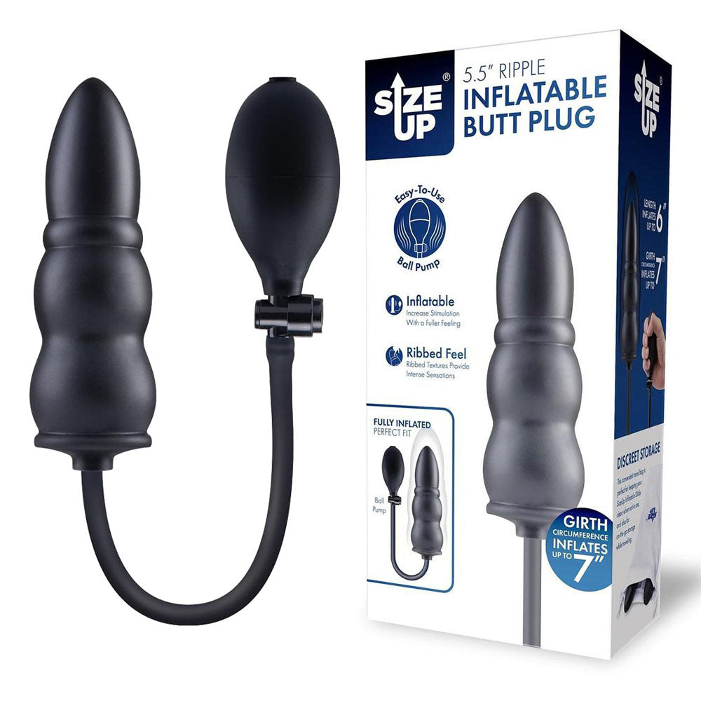 Size Up 5.5 Inch Ripple Inflatable Butt Plug Black 15.2 Cm Inflatable Butt Plug
