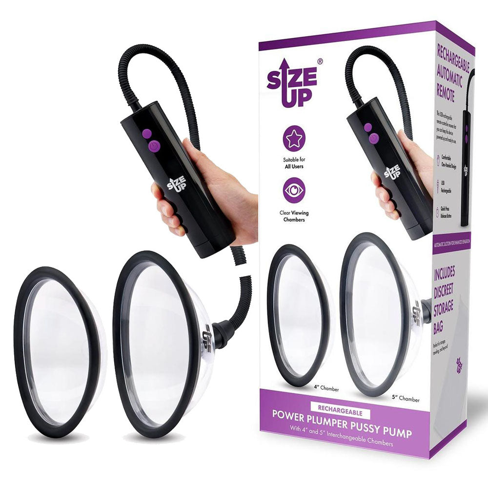 Size Up Rechargeable Power Plumper Pussy Pump Clear Usb Rechargeable Vagina Pump With Interchangeable Chambers