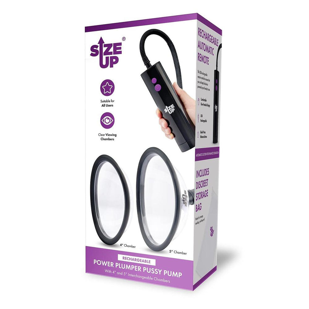 Size Up Rechargeable Power Plumper Pussy Pump Clear Usb Rechargeable Vagina Pump With Interchangeable Chambers