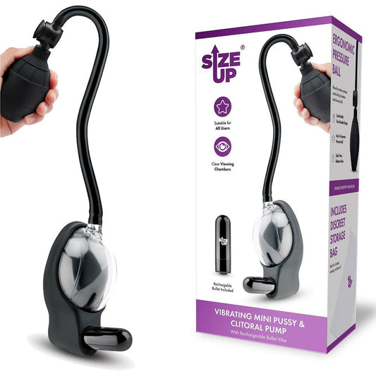 Size Up Vibrating Mini Pussy & Clitoral Pump Clear Usb Rechargeable Vibrating Vaginal And Clitoral Pump