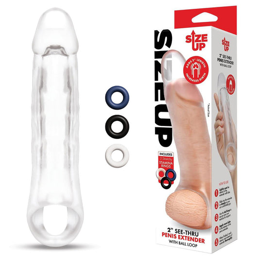 Size Up 2 Inch See Thru Penis Extender With Ball Loop Clear 5 Cm (2'') Penis Extension Sleeve