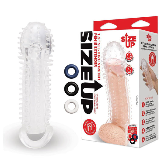 Size Up 1.5 Inch See Thru Stretch Penis Extender Clear 3.8 Cm (1.5'') Penis Extension Sleeve