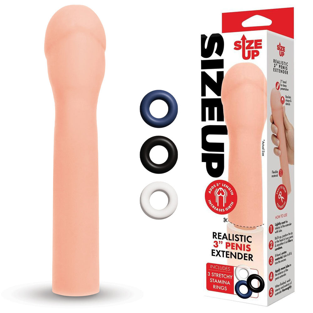 Size Up Realistic 3'' Penis Extender Flesh 7.6 Cm (3'') Penis Extension Sleeve