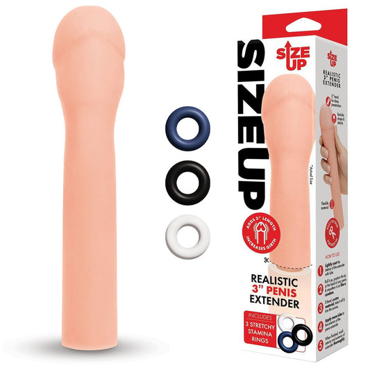 Size Up Realistic 3'' Penis Extender Flesh 7.6 Cm (3'') Penis Extension Sleeve