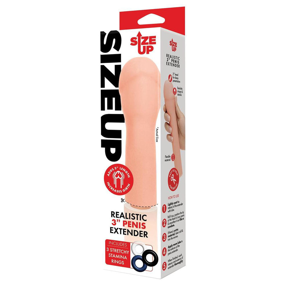 Size Up Realistic 3'' Penis Extender Flesh 7.6 Cm (3'') Penis Extension Sleeve