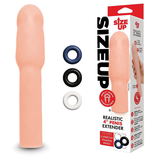 Size Up Realistic 4 Inch Penis Extender Flesh 10.1 Cm (4'') Penis Extension Sleeve