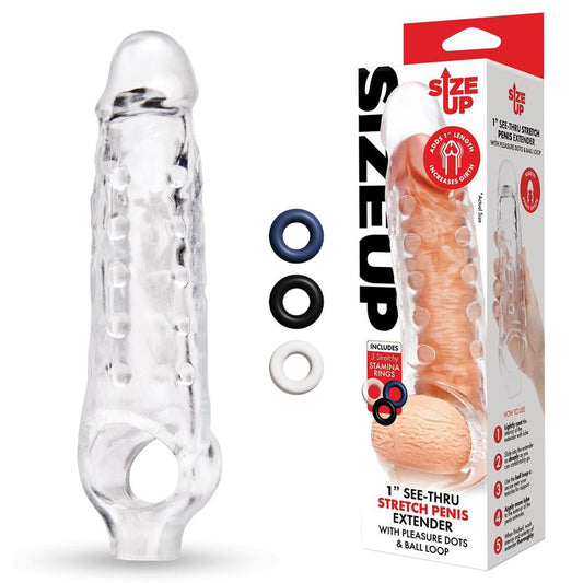 Size Up 1 Inch See Thru Stretch Penis Extender Clear 2.5 Cm (1'') Penis Extension Sleeve