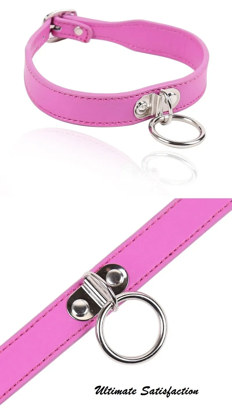 Pink PU Collar with Ring