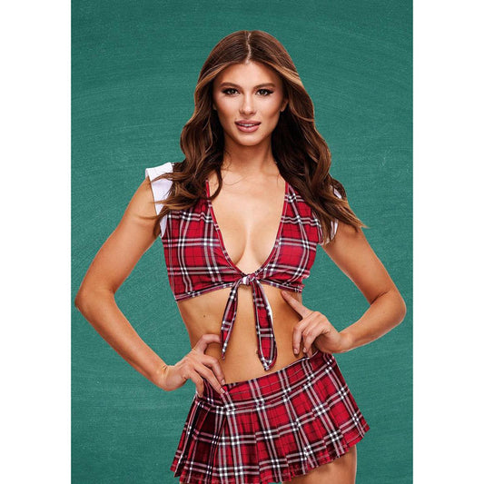 Teachers Pet Schoolgirl Crop Top & Skirt S/M Red Tartan S/M Size