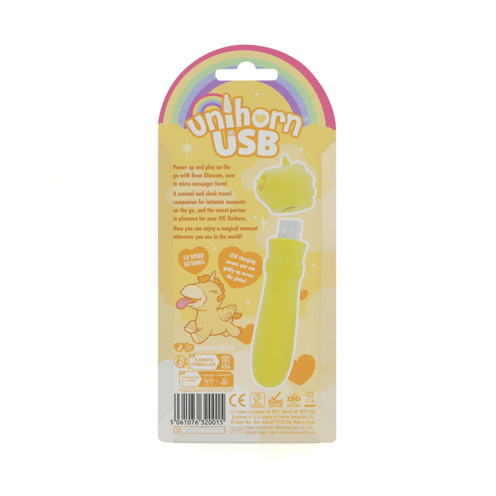 Unihorn Usb Bullet Bean Blossom Yellow Usb Rechargeable Vibrating Bullet