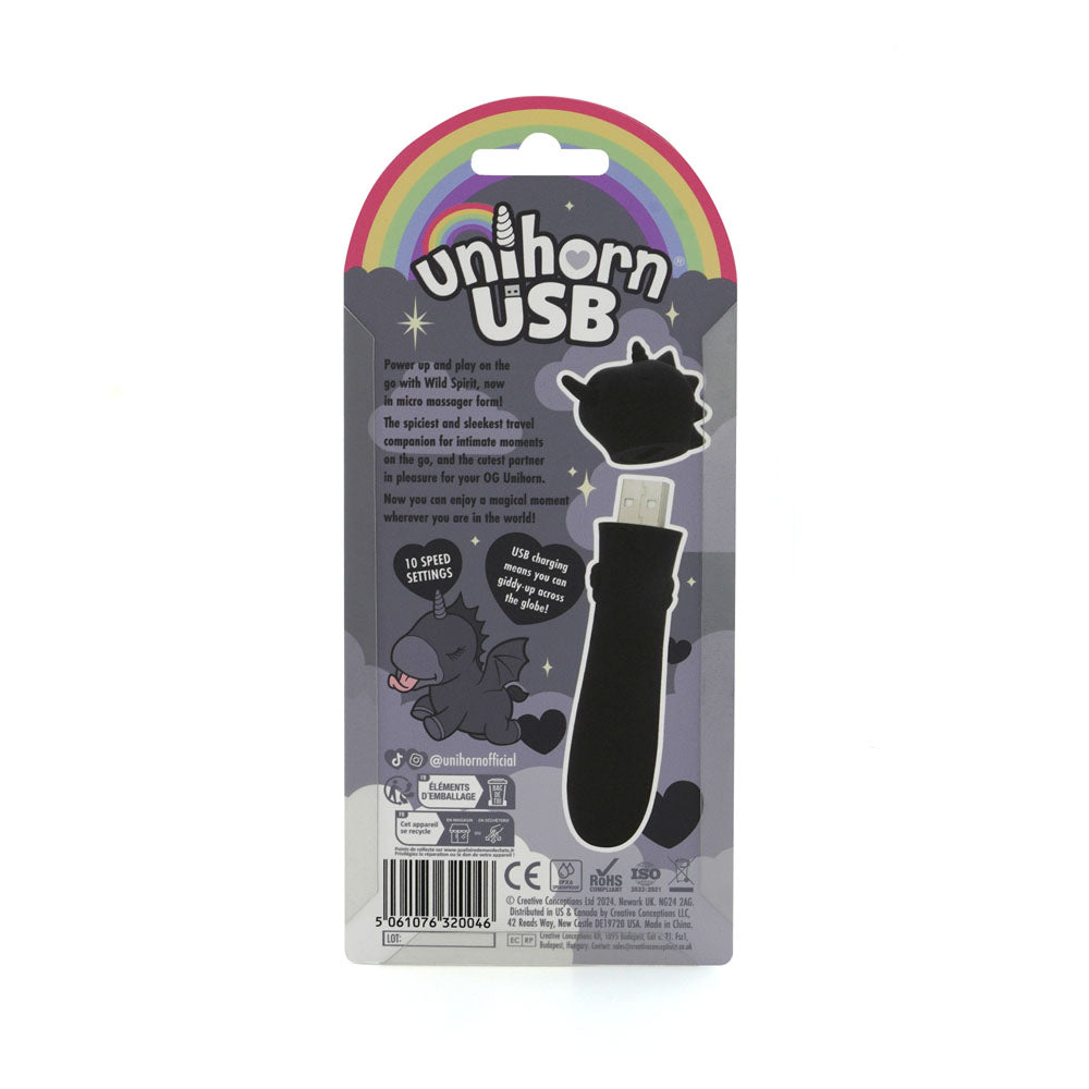 Unihorn Usb Bullet Wild Spirit Black Usb Rechargeable Vibrating Bullet