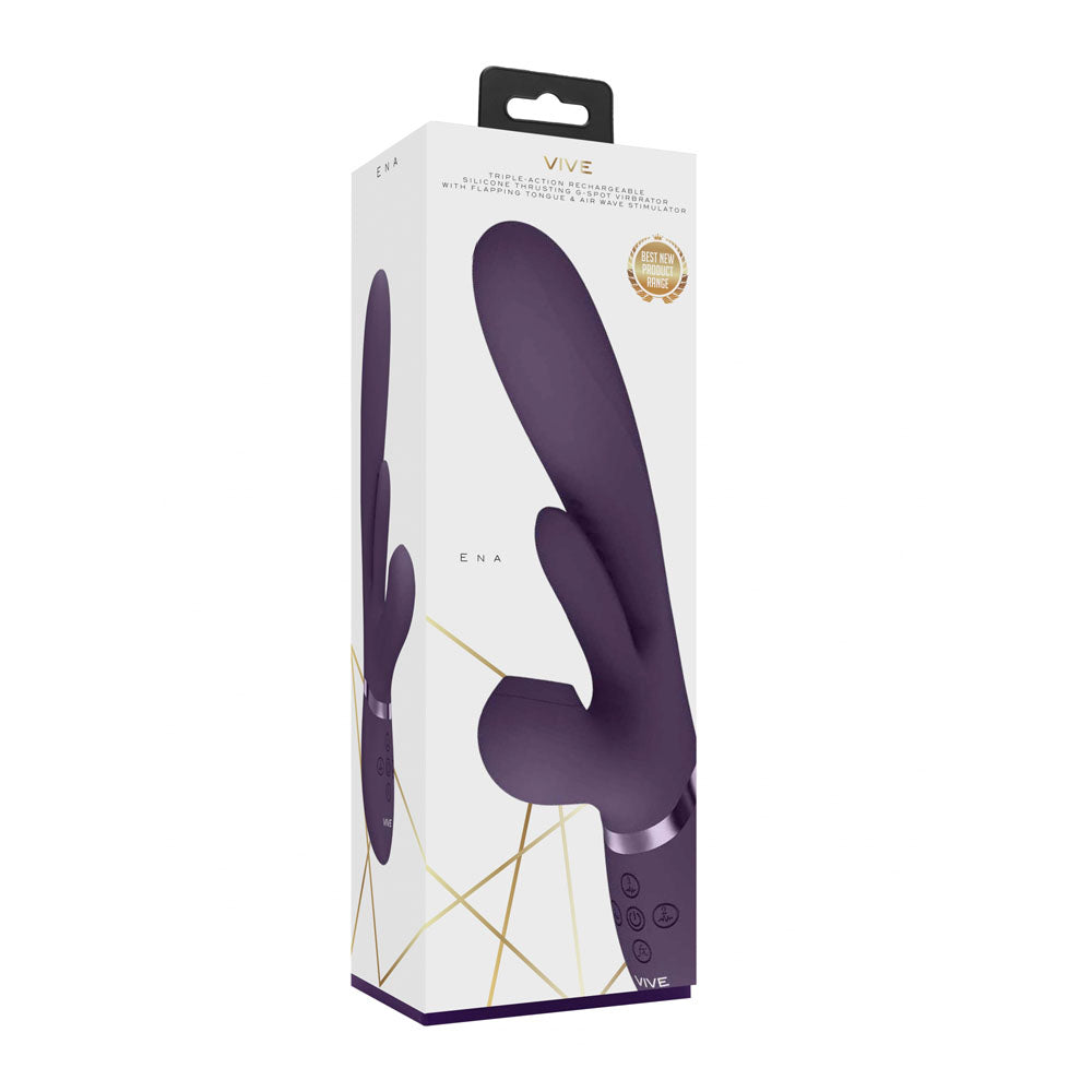 Vive Ena Purple Purple 25 Cm Usb Rechargeable Thrusting Vibrator With Air Wave Stimulator