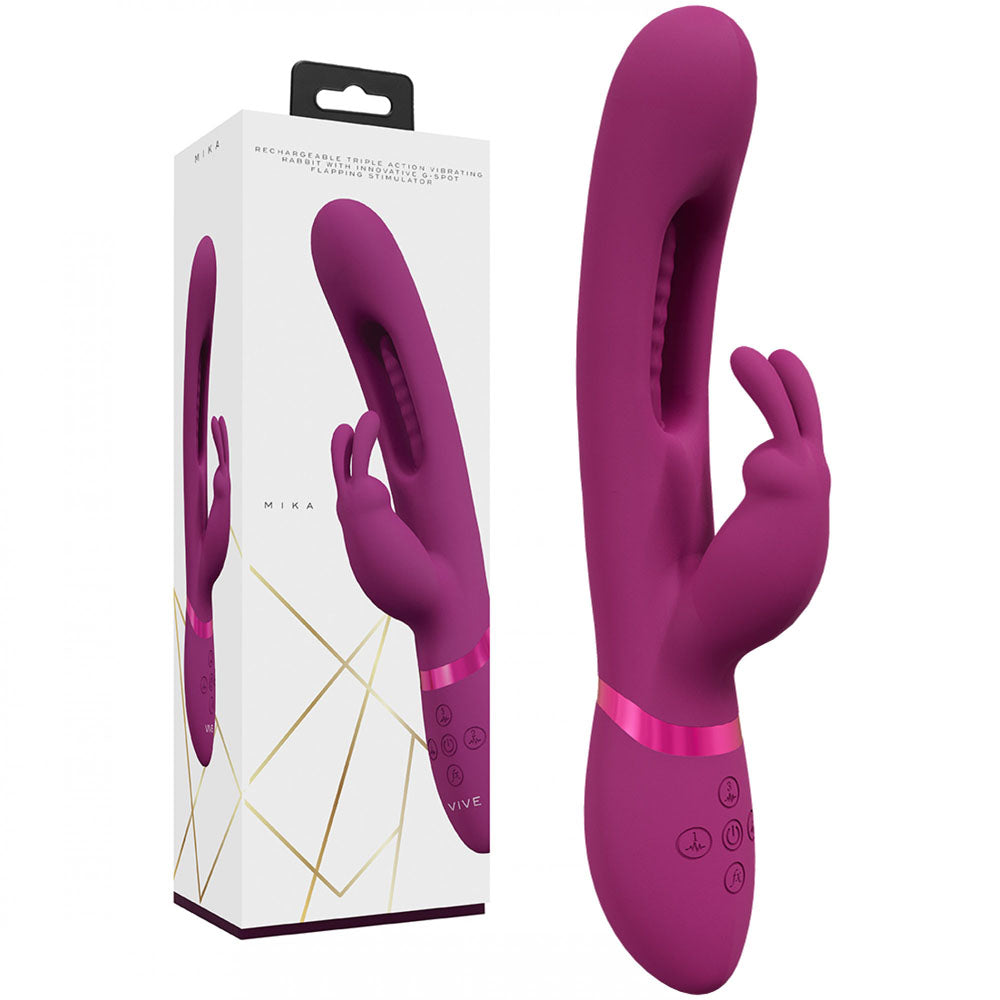 Vive Mika Pink Pink 23.2 Cm Usb Rechargeable Rabbit Vibrator With Flapping Shaft