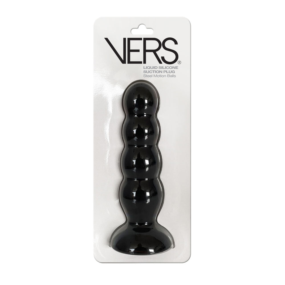 Vers Liquid Silicone Suction Plug Black 16.5 Cm Butt Plug With Internal Steel Balls