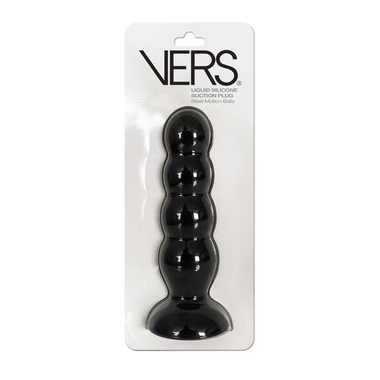 Vers Liquid Silicone Suction Plug Black 16.5 Cm Butt Plug With Internal Steel Balls